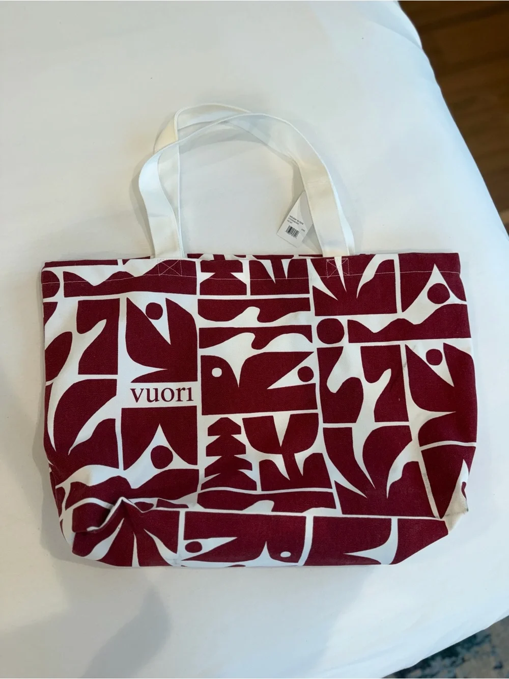 Vuori Maroon and White Graphic Canvas Tote